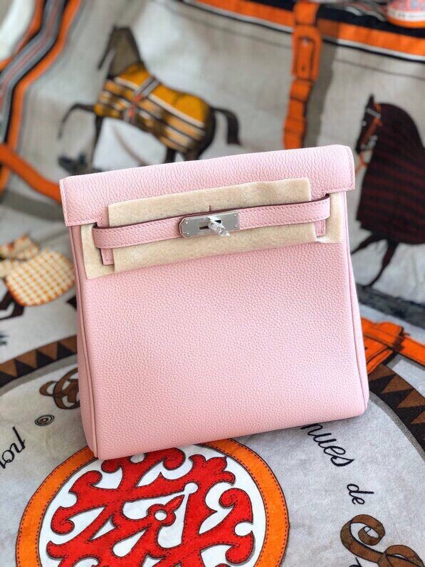 Hermes Kelly Ado Backpack In Pink Clemence Leather